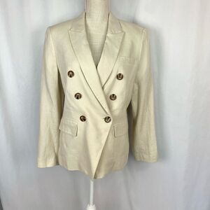 Magaschoni Linen Blend Double Breasted Blazer Jacket Cream Ivory Women L Career